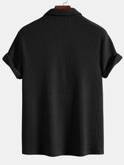 Short Sleeved Waffle V-neck Polo & Drawstring Knitted Waffle Shorts