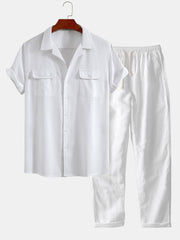 Linen Cuban Shirt With Pockets & Straight Leg Linen Pants
