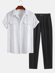 Linen Cuban Shirt With Pockets & Slim Fit Cropped Tapered Pants