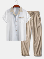 Textured Contrast Cuban Shirt & Straight Leg Pants