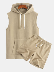 Striped Jacquard Sleeveless Hooded T-Shirt & Shorts