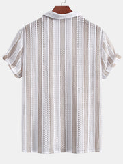 Striped Mesh Cuban Shirt & Linen Drawstring Shorts