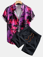 Palm Tree Print Button Up Shirt & Swim Shorts