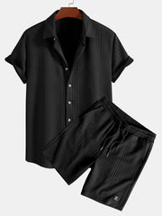 Geometric Jacquard Button Up Shirt & Shorts