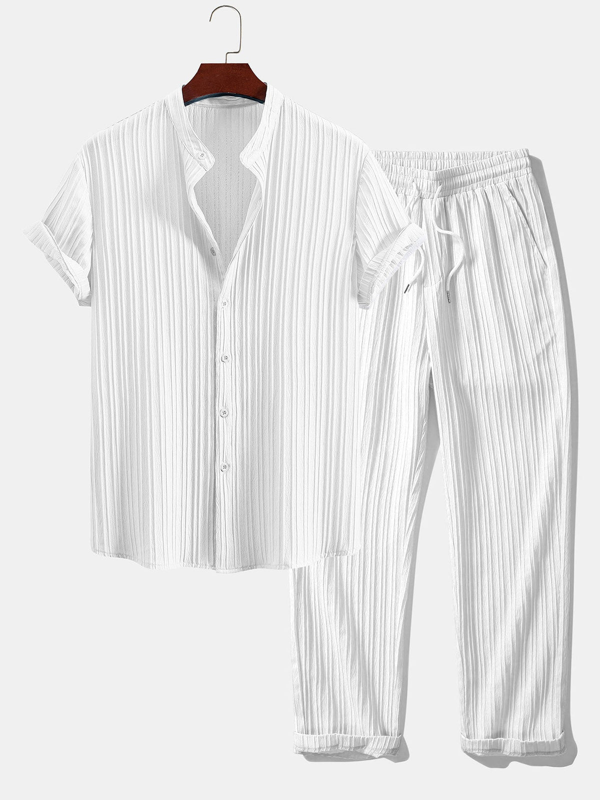 Textured Stand Collar Shirt & Straight Leg Pants