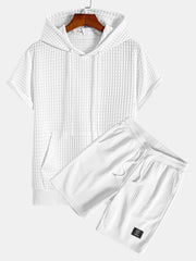 Short Sleeve Waffle Hoodie & Waffle Drawstring Shorts