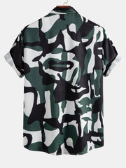 Colorblock Print Button Up Shirt & Swim Shorts