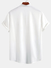 Ink Landscape Painting Stand Collar Shirt & Man Mid Length Drawstring Swim Shorts