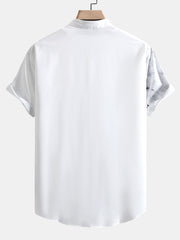 Traditional Oriental Ink Painting Print Stand Collar Shirt & Drawstring Swim Shorts