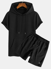 Kangaroo Pocket Waffle Hooded T-Shirt & Shorts