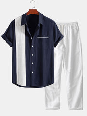 Linen Look Contrast Button Up Shirt & Straight Leg Linen Pants
