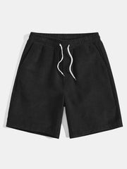 Graffiti Bear Print Drop Shoulder Oversize T-Shirt & Drawstring Corduroy Shorts