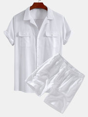 Linen Cuban Shirt With Pockets & Linen Drawstring Shorts