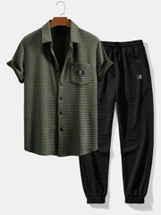 Short Sleeve Waffle Shirt & Drawstring Waffle Jogger Pants
