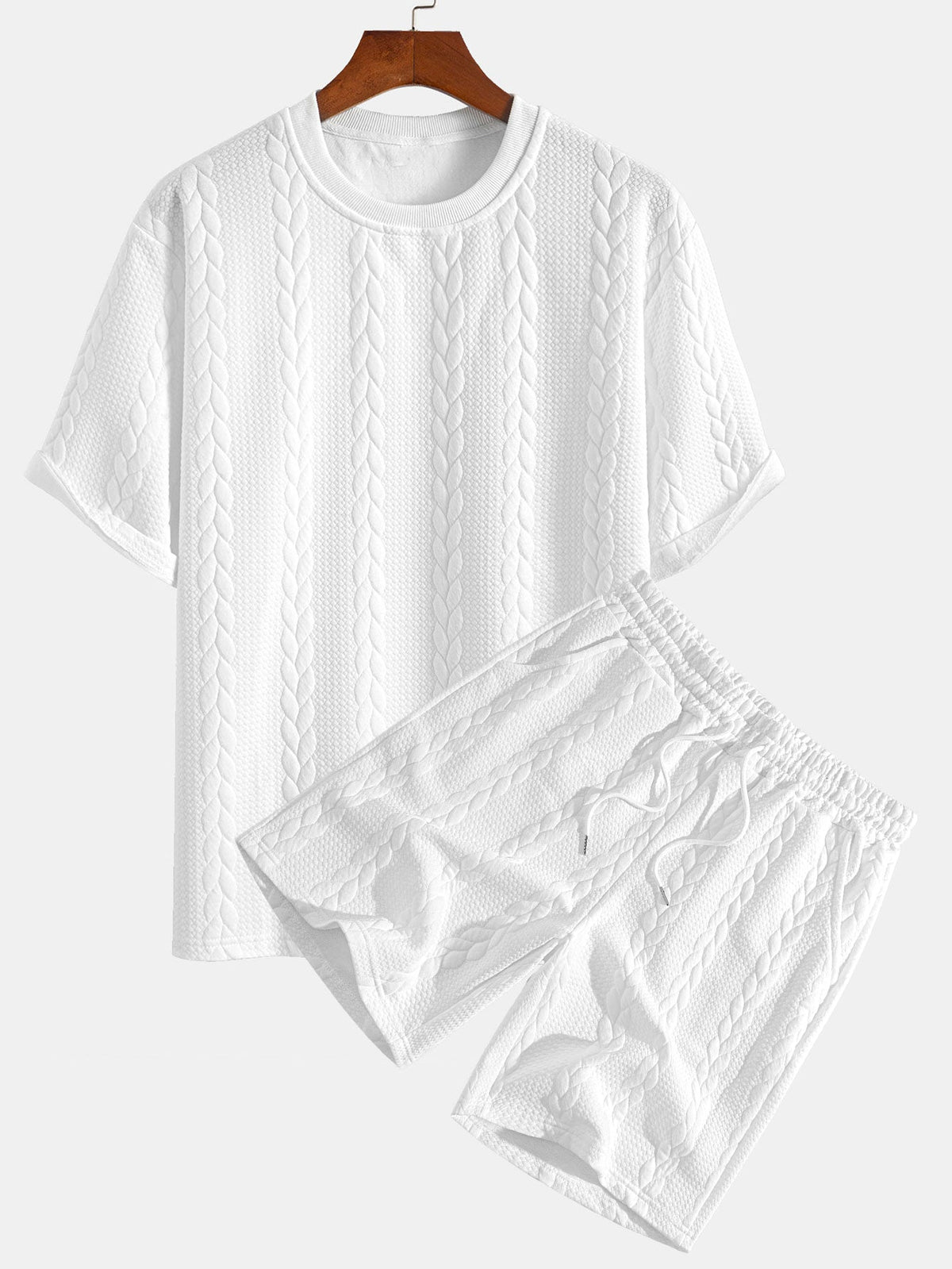 Relax Fit Mid-Length Sleeve Twist Jacquard T-Shirt & Shorts