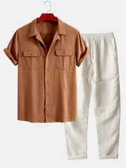 Linen Cuban Shirt With Pockets & Straight Leg Linen Pants