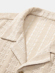 Floral Jacquard Textured Cuban Shirt & Straight Leg Linen Pants