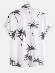 Palm Tree Print Button Up Shirt & Stripe Print Swim Shorts