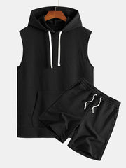 Striped Jacquard Sleeveless Hooded T-Shirt & Shorts