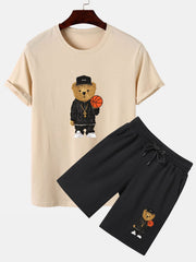 Basketball Bear Print T-Shirt & Shorts