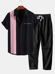 Linen Look Contrast Button Up Shirt & Straight Leg Linen Pants