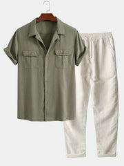 Linen Cuban Shirt With Pockets & Straight Leg Linen Pants