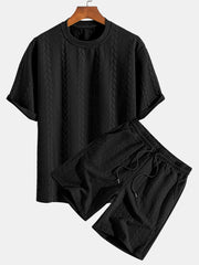 Relax Fit Mid-Length Sleeve Twist Jacquard T-Shirt & Shorts