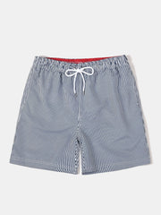 Island Sailing Print Button Up Shirt & Vertical Striped Drawstring Swim Shorts