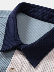 Short Sleeve Corduroy Patchwork Shirt & Corduroy Drawstring Shorts