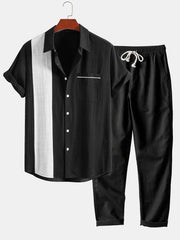 Linen Look Contrast Button Up Shirt & Straight Leg Linen Pants