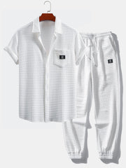 Short Sleeve Waffle Shirt & Drawstring Waffle Jogger Pants