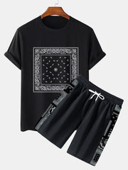 Paisley Bandana Pattern T-Shirt & Paisley Paneled Jersey Shorts