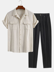 Linen Cuban Shirt With Pockets & Slim Fit Cropped Tapered Pants