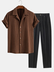 Texture Jacquard Cuban Shirt & Slim Fit Cropped Tapered Pants