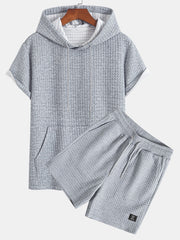 Kangaroo Pocket Waffle Hooded T-Shirt & Shorts