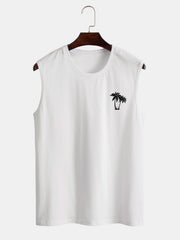 Palm Tree Print Tank Top & Striped Print Swim Shorts