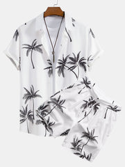 Palm Tree Print Button Up Shirt & Palm Tree Print Swim Shorts