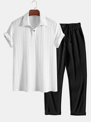 Short Sleeve Jacquard Polo & Straight Leg Ribbed Pants