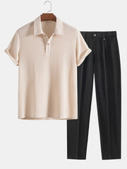Knitted Waffle Polo Shirt & Slim Fit Cropped Tapered Pants