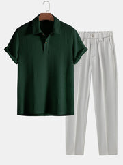 Knitted Waffle Polo Shirt & Slim Fit Cropped Tapered Pants