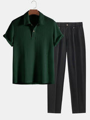Knitted Waffle Polo Shirt & Slim Fit Cropped Tapered Pants