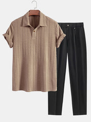 Short Sleeve Jacquard Polo & Slim Fit Cropped Tapered Pants
