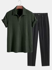 Short Sleeve Jacquard Polo & Slim Fit Cropped Tapered Pants