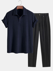 Short Sleeve Jacquard Polo & Slim Fit Cropped Tapered Pants
