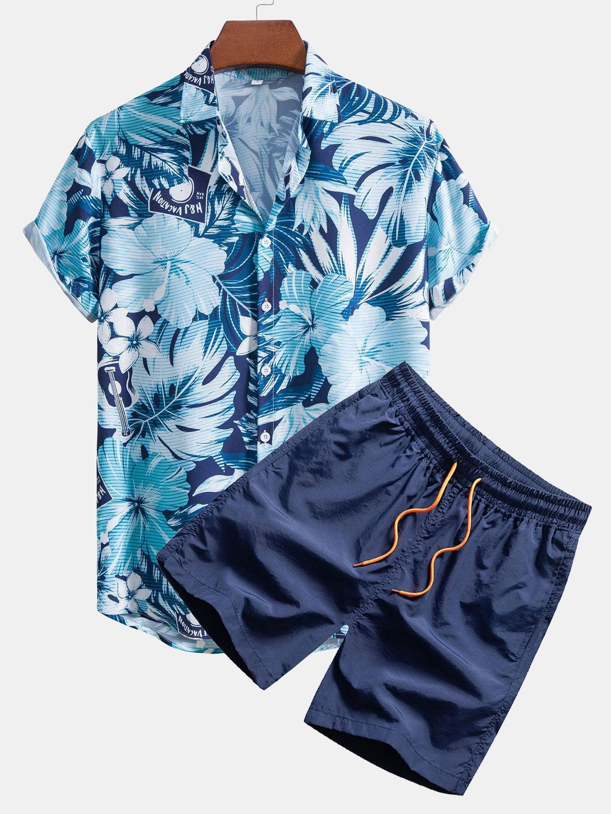 Musical Instrument Tropical Print Button Up Shirt & Swim Shorts