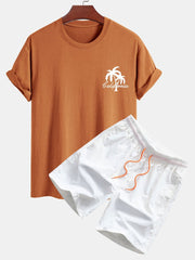 California Palm Tree Print Cotton T-Shirt & Swim Shorts