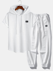 Waffle Hooded Arc Hem T-Shirt & Jogger Pants