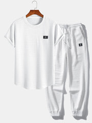 Short Sleeve Waffle Arc Hem T-Shirt & Jogger Pants