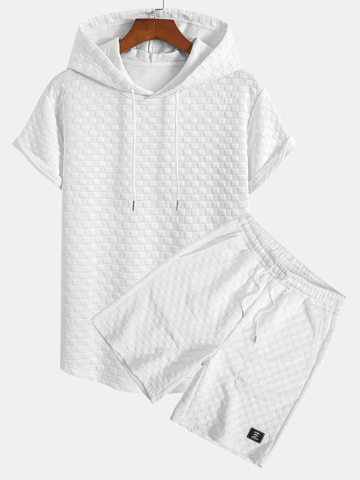 Checkerboard Jacquard  Arc Hem Hooded T-Shirt & Checkerboard Jacquard Shorts