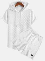 Checkerboard Jacquard  Arc Hem Hooded T-Shirt & Checkerboard Jacquard Shorts